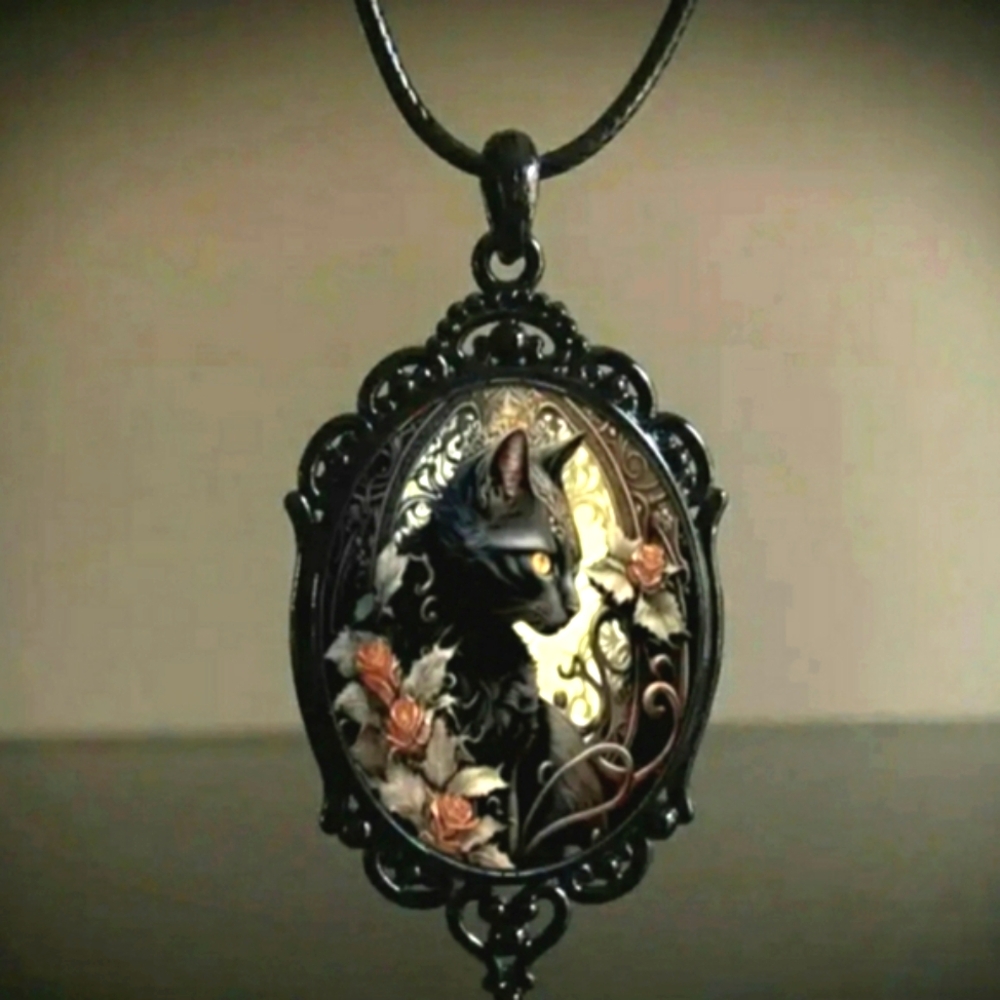 NEW Cat Pendant in Glass Dome Necklace Gothic Vintage Bohemian